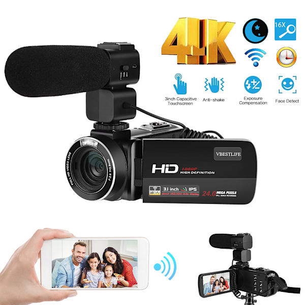 VBESTLIFE HDV Z20 3,0 tum IPS-skärm WIFI 16x digital zoom 1080P DV digitalkamera