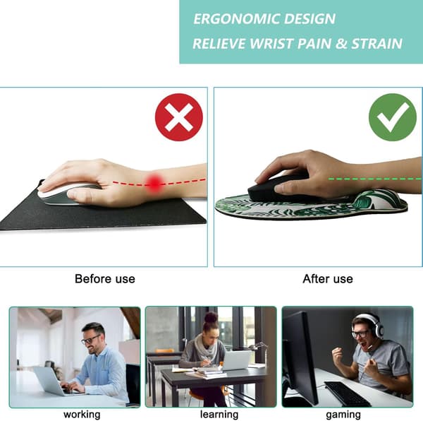 Musemåtte med håndledsstøtte, ergonomisk musemåtte med memory foam håndledsstøttepude, skridsikker gummibase Gaming musemåtte til hjemmet