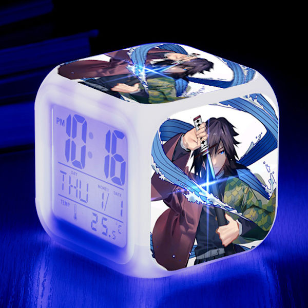 Anime Väckarklocka One Piece LED Kvadratisk Klocka Digital Väckarklocka med Tid, Temperatur, Alarm, Datum