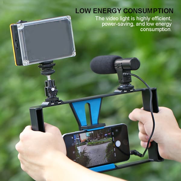 PULUZ Smartphone Video Rig + LED Studio Lys + Video Mikrofon + Mini Stativ Sæt