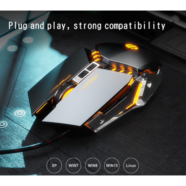 pw2 mekanisk gaming mus kablet dataspillmus lysende makro programmering USB mus hjemmekontor svart