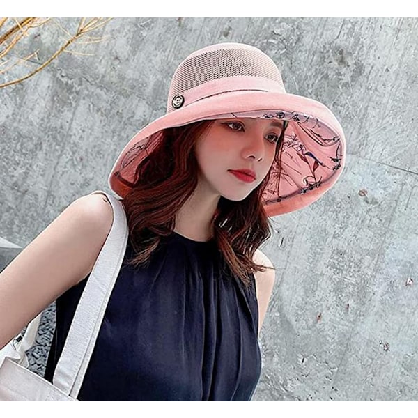Dam solhatt i mesh, sommar UV-skydd, bred brätte, strandfiskekeps