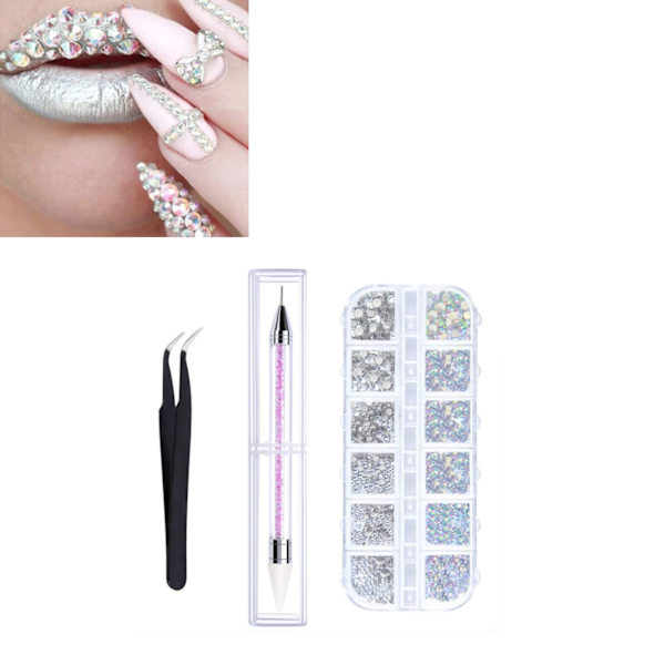 Nagelkonst Strass Kit Plocka Penna Pinsett Bärbar Harts Färgglada Nagel Juveler Kit för Hemma Salong