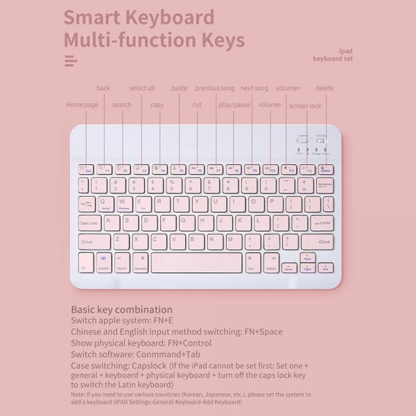 Tastatur Mus Combo, SK-030 10 Tommer BT Tastatur og Mus Sæt 78 Nøgler Mini Tastatur 2.4G Klasse 3 DPI Justerbar BT Mus til Android/IOS/Windows Blå