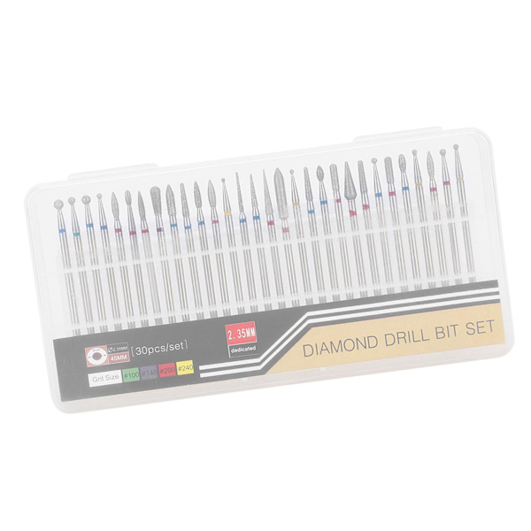 30 st/set Diamantslipning Huvud Nagelkonst Borr Poleringshuvud Kit Nagelborrmaskin Tillbehör A
