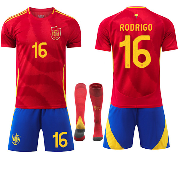 2024 Euroopan Cupin mestarit  UEFA:n Euroopan mestaruuskilpailut Lasten jalkapallopaita-asu Espanja Koti Nro 16 RODRIGO Koti M No.16