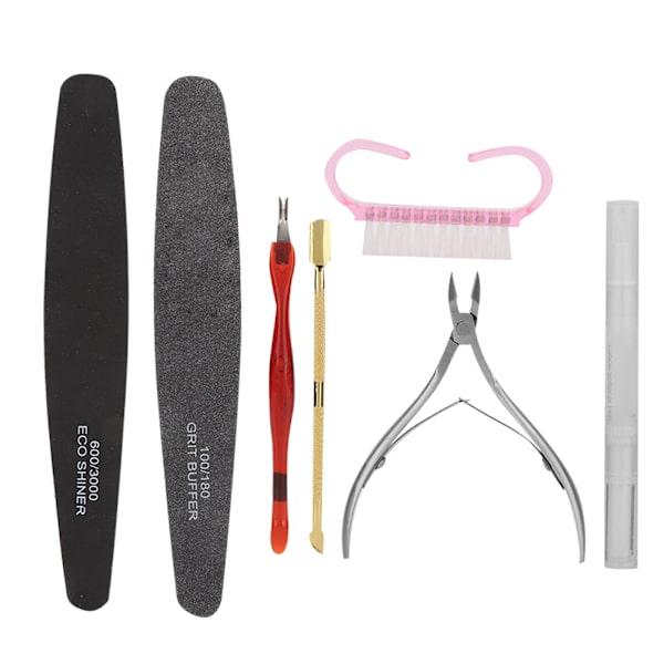 Nageltrimningsverktyg Set Död Hud Sax Gaffel Stål Pusher Nagel Fil Dammborste Kit 7st