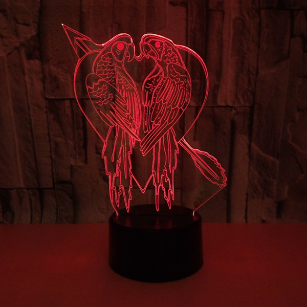 JUSTUP  Nyhet Papegoja Fågel Gjutning Bordslampa 3D Akryl 7 Färger Led USB Sömn Nattljus Romantisk Kärlek Sovrumsdekor Ljus （Stil 10）
