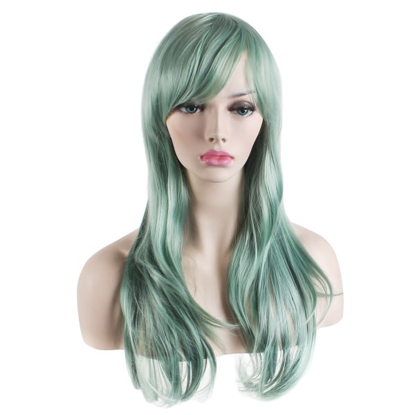 28" 70 cm modeperuker Långt vågigt lockigt hår Cosplay Peruk & Peruk Cap (grön)