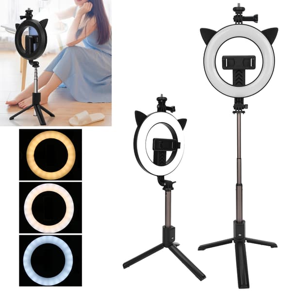 LED-fylllys Bluetooth Live Streaming Selfie Ring Light Bærbar Sminke Dimbar Lys