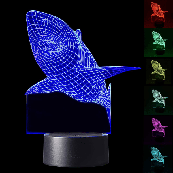 LED Nattljus 3D Shark Lamp Multi 7 Färgskiftande Touch Switch Optisk Bordslampa USB Drivs för Hem Rum Bar Fest Festival Inredning Barnrum