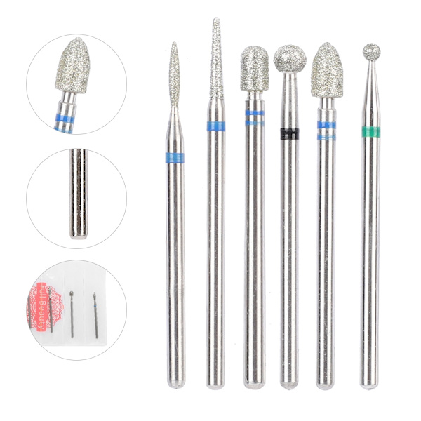 6 st/förpackning Rostfritt stål Nagelkonst Borr Bits Kit Nagelborr Tillbehör Manikyrverktyg JG#8