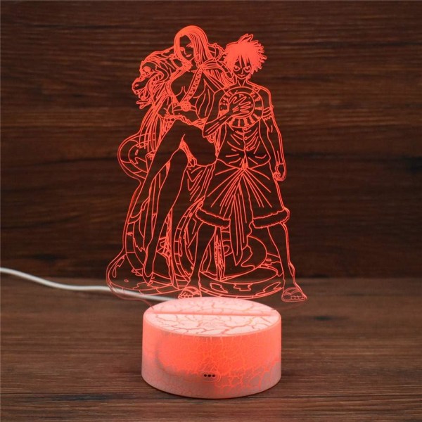 3D Vision Nattlampor för Barn 7 Färger Touch Switch 3D Akryl LED Illusion Lamp Fjärrkontroll Skrivbordsskåpslampor (Luffy och Boa Hancock)