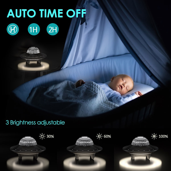 UFO-projektorivalo, LED-tähtiprojektori, väriä vaihtava musiikkisoitin Bluetoothilla, ajastimella ja kaukosäätimellä lapsille ja aikuisille juhliin (musta)