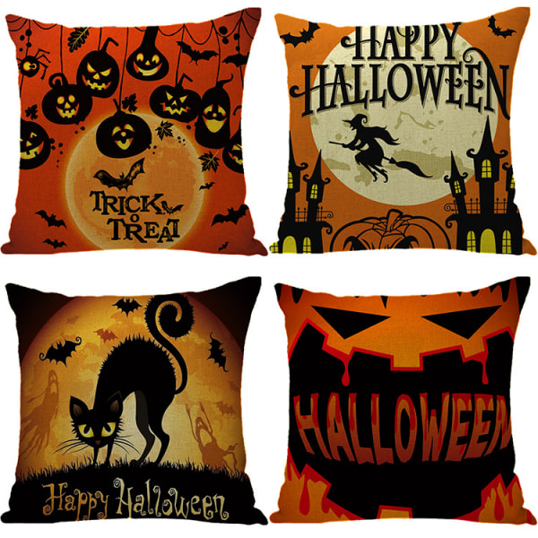 Halloween-tyynynpäällinen 18 x 18 tuumaa, Halloween-tyynynpäällinen pellava Halloween-kotidekoraatio tyynynpäällinen sohva kotidekoraatio tyynynpäällinen (10)