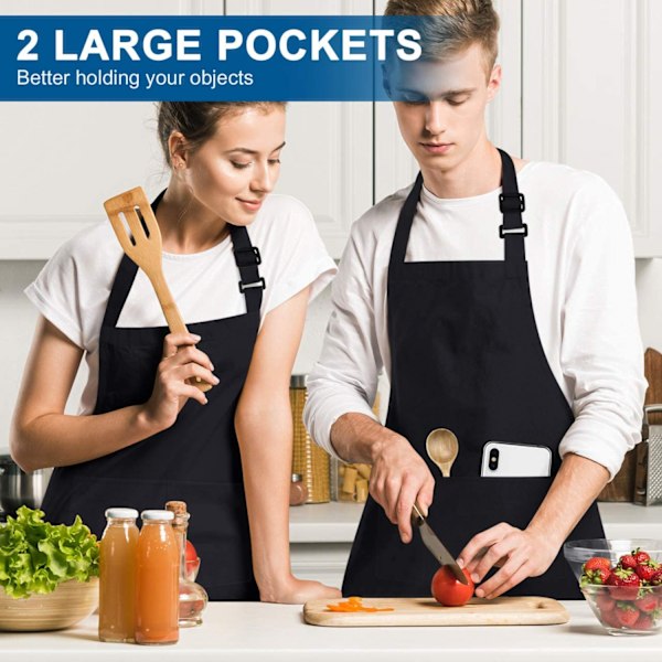 2-pack förkläde kockmössa set, justerbart haklappsförkläde bagare kockmössa kvinnor män, svart