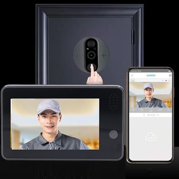 Videodörrklocka Multifunktion 4,3 tums LCD-skärm 3 miljoner HD Nattvision PIR Rörelsedetektering WiFi Videodörrklocka