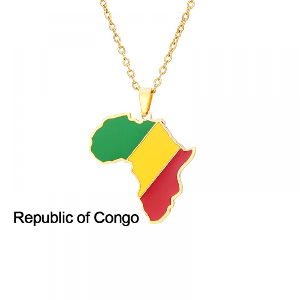 Halsband i rostfritt stål, smycke med karta över Republiken Kongo, modeaccessoarer för män och kvinnor, bästa present till familj eller vänner