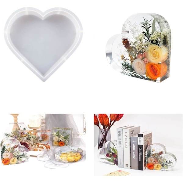 Harpiks Silikonforme Store Hjerte Hexagon Harpiksforme Dyb Epoxy Harpiksform til Blomsterbevaring Harpikskunst Harpiksstøbe DIY