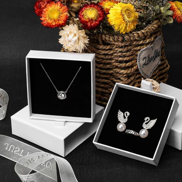 Smyckespresentaskar, 5-pack bomullsfyllda displayfodral med lock, bulkförpackning för halsband, ringar och örhängen White 10*10*3
