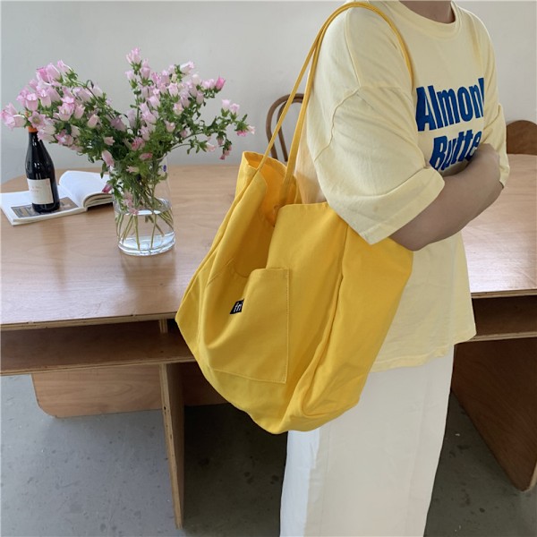 Gul väska mode koreanska damväskor en axel stor kapacitet modetryck shoppingväska canvas tote väska