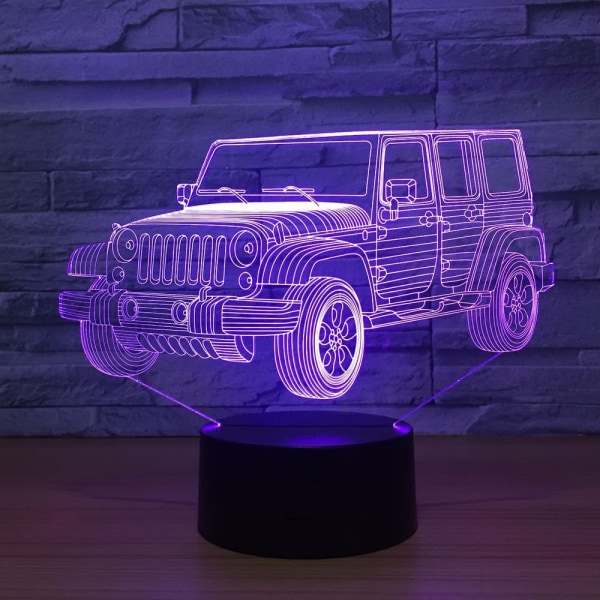 7 färgskiftande nattlampa 3D-atmosfär glödlampa 3D Visual Illusion LED-lampa för barn Leksak Jul Födelsedagspresenter (bil)