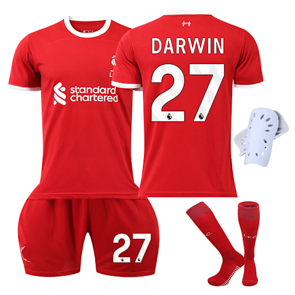 2023-2024 Liverpool Børnefodbolddragt Sæt med Strømper og Knæbeskyttere - Nr. 27 DARWIN#XS No.27 DARWIN #XS