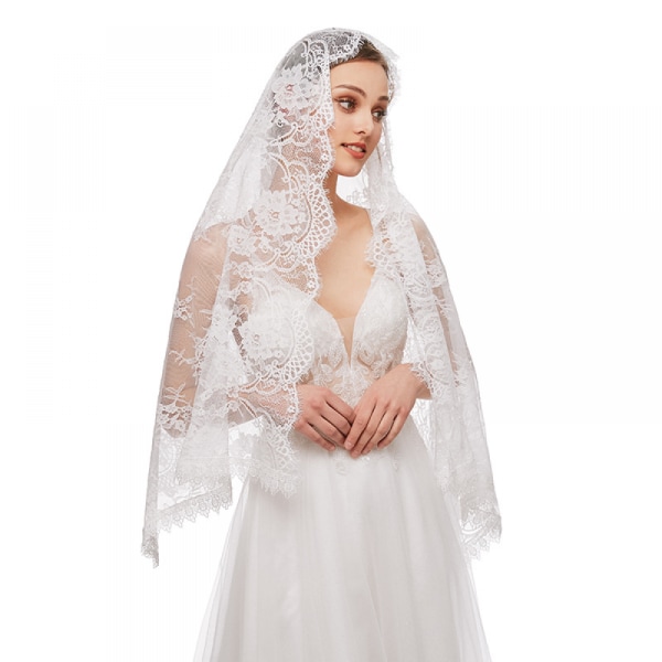 Hvit blonder trekant slør bryllupstilbehør brudeslør bryllup tiara