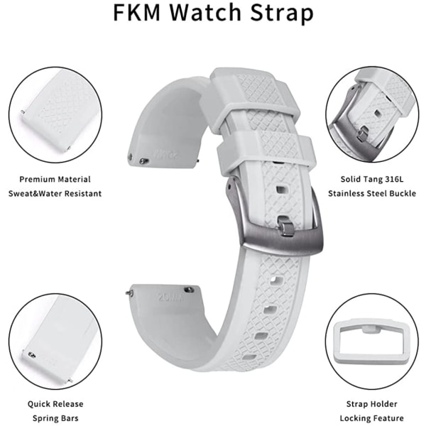AVEKI watch 20 mm spänne i rostfritt stål Quick Release Fluoro Rubber watch för män, vit