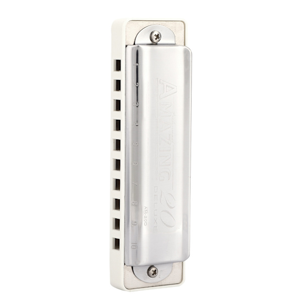 KONGSHENG AM-20D Fosfor Bronze Reed 10 Huller 20 Tone Blues Harmonika i A-Dur (Hvid)