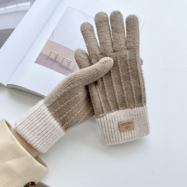 Winter touch-screen cashmere knit gloves for outdoor riding thickening and velvet warm gloves for men and women