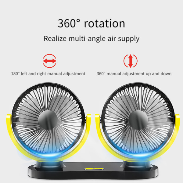 USB-vifte Bilvifte Stille Elektrisk Vifte Bærbar Høy Vind 12V24V Vifte - Svart Gul (Ett Stykke)