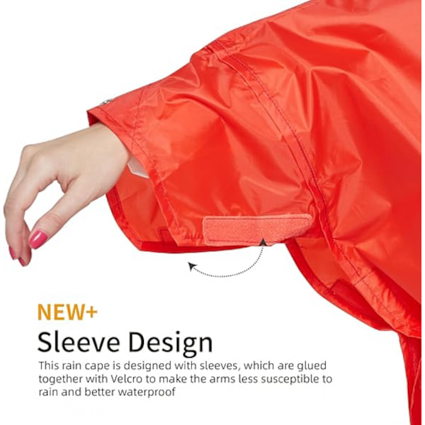 Aikuisten kevyt vedenpitävä hupullinen sadeponcho taskulla - Unisex-sadetakki retkeilyyn, telttailuun ja hätätilanteisiin Red