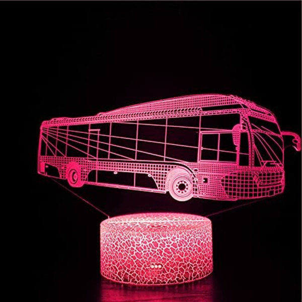 WJ 3D buss nattlys bord skrivebord optisk illusjon lamper 7 farger skiftende lys LED bordlampe jul hjem kjærlighet bursdag barn barn dekor leketøy gave
