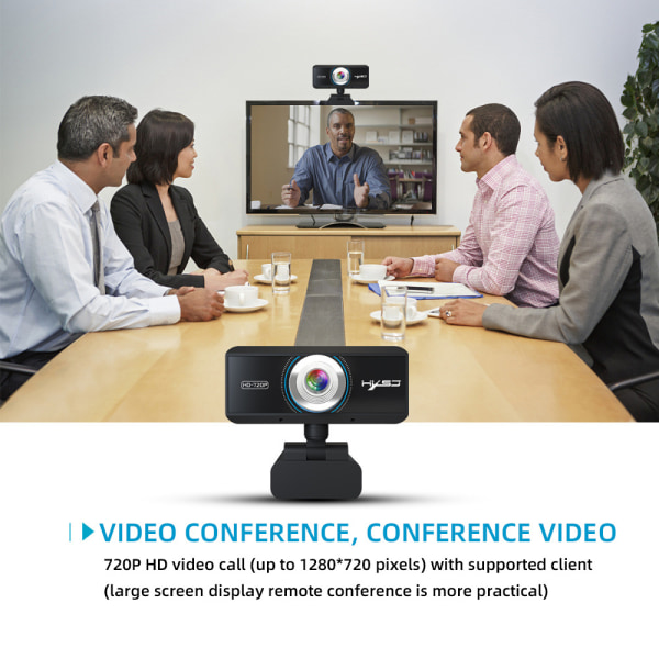720P-webbkameran har en inbyggd 8 m ljudabsorberande stereomikrofon, och datorkameran stöder en mängd olika videokonferensprogram.