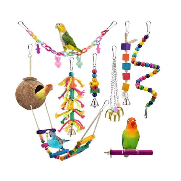 Fugle legetøj fugl parakit gynge tygge hængende legetøj klatre stige kokosnød fuglebur legetøj til kakaduer, conures, finker, papegøjer, kærlighedsfugle