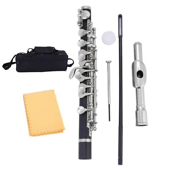 Piccolo Ottavino Half size Flute Plated C Key Tone with Padded Box Case (Silver)