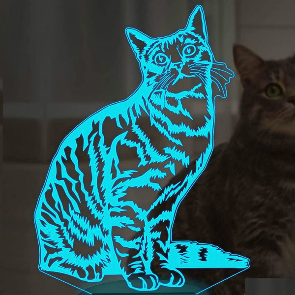 WJ 3D Katt Nattljus Bordslampa Skrivbord Optisk Illusion Lampor 7 Färgförändrande Ljus LED Bordslampa Jul Hem Kärlek Födelsedag Barn Barn Dekor Leksak Present
