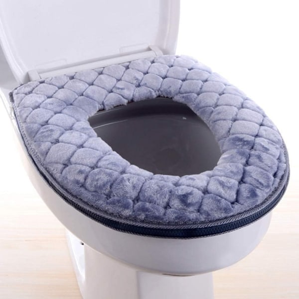Plysch Förtjockat Toalettsitsöverdrag för Badrum - Mjuk Värmare Tvättbar Pad med Dragkedja, Återanvändbar Snug - Fit Design, Mysig Grå Toalett grey