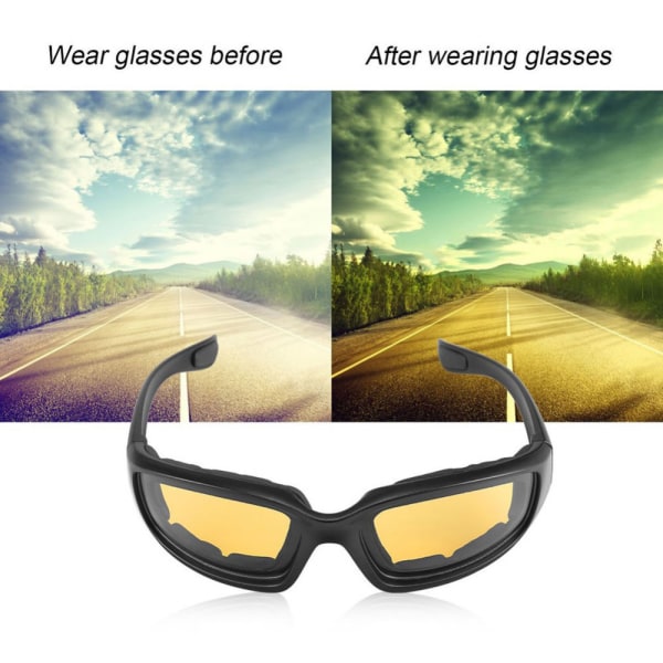Svart ram Gul lins Motorcykelglasögon, utomhussporter, UV-, vind- och dammtåliga glasögon, glasögon