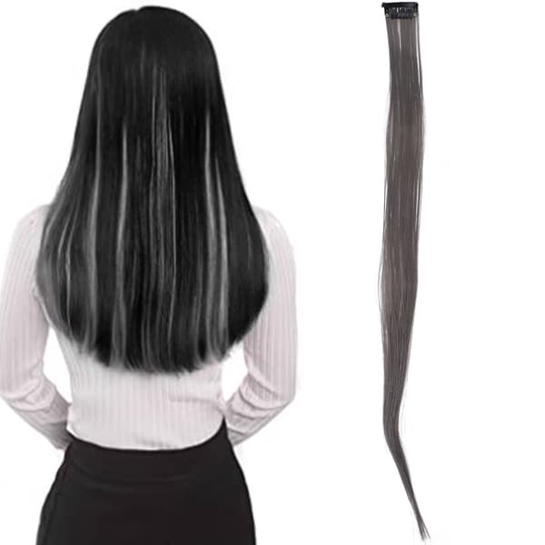 Färgade Clipin-hår Extensions Highlight Syntetiska Party One Piece Hår Extensions(Grå )
