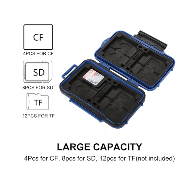 Stötsäker minneskortsförvaringsfodral med stor kapacitet för CF SD TF-kort (blå)