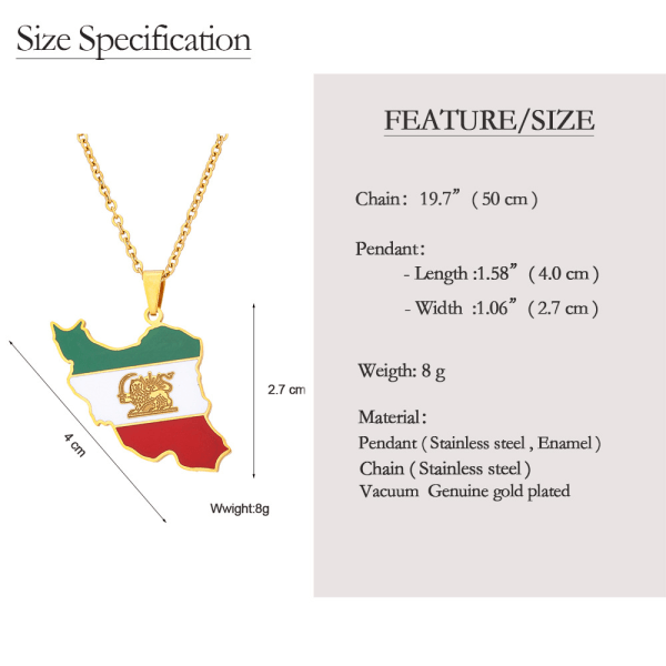 Fashionabla smycken i etnisk stil Iran karthänge halsband, geometriskt hänge i rostfritt stål för män och kvinnor