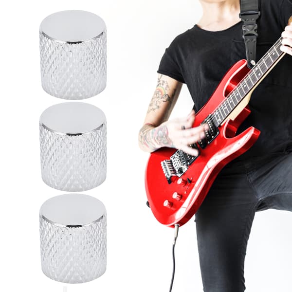 3 st gitarrkontrollknoppar volymton passform toppset kit instrumenttillbehör ersättningssilver