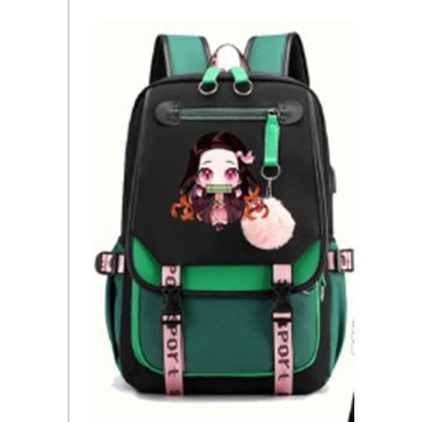 1 st Demon Slayer Anime Hero Prints Nylon Ryggsäck, Stor Kapacitet Multifunktionell Ryggsäck För Skola, Arbete, Vandring, Shopping, Resor Och Camping Green