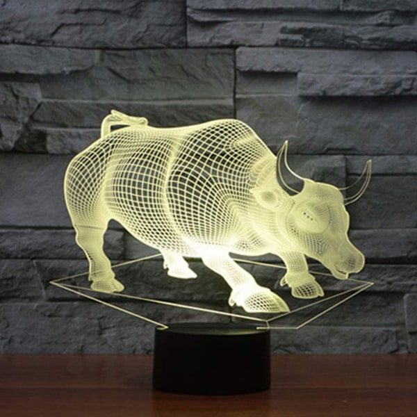 JUSTUP Bull Optisk Illusion 3D LED Sensor Nattlampa med Smart Touch  USB-kabel 7 Färger Ändra Atmosfärlampa för Jul Thanksgiving Dekor