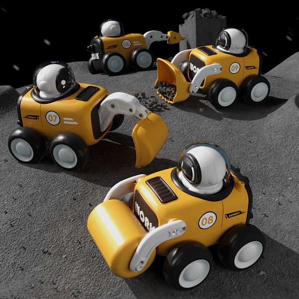 Astronaut Tegneserie Lastbil Legetøjssæt - Interaktiv Tryk-til-Go Inertilegetøj med Fløjteslydeffekter - Batterifri (Vejvalse)