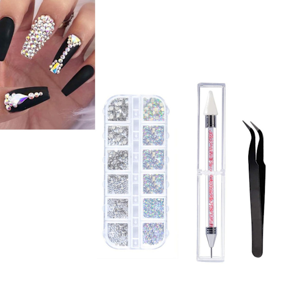 Nagelkonst Strass Kit Plocka Penna Pinsett Bärbar Harts Färgglada Nagel Juveler Kit för Hemma Salong