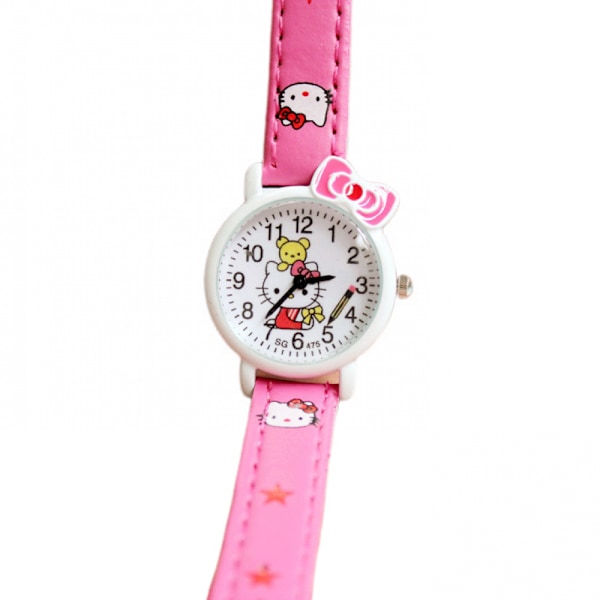 Barn lär sig tid kvartsur, tecknad 3D-rem, läs tid studietid Todder-klocka, Kindergarten Learn Time Watches（rosröd）