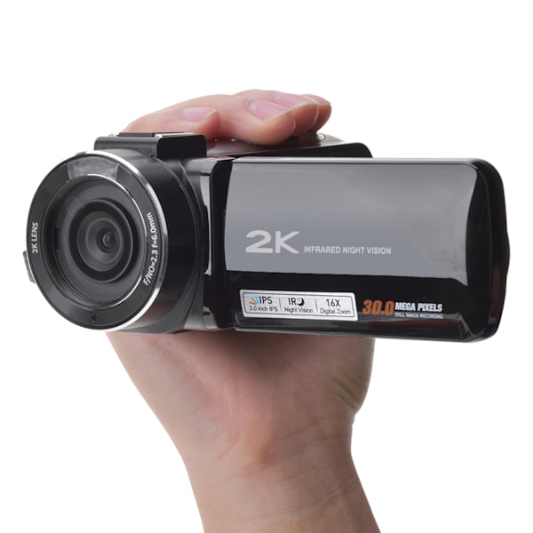 Ordro 2K 30FPS DV-videokamera 16x digital zoom 3 tum högdefinitions IPS-färgskärm nattvision infraröd videokamera